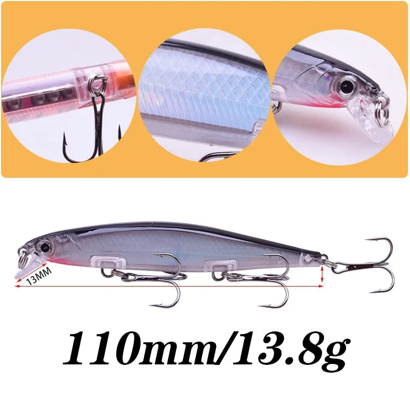 1Pcs Laser Minnow Hard Fishing Lure 11cm 13.8g Artificial Bait Sinking Slowly 3D Eyes Wobbler Tackle For Pike Bass Carp Swimbait