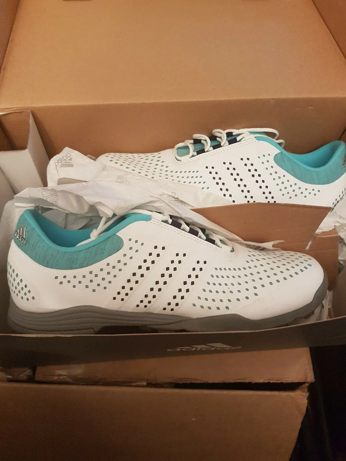Adidas W Adipure Sport Golf Shoes Ladies White Teal Grey Size 5.5 UK