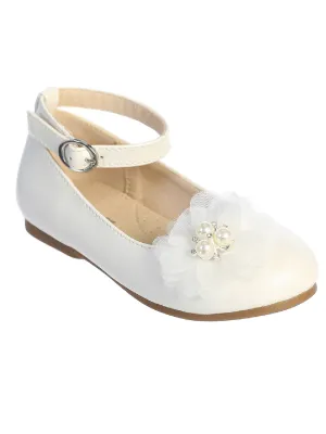 Girl White Mesh Flower Ankle Strap Mary Jane Flats 9 Toddler-5 Kids