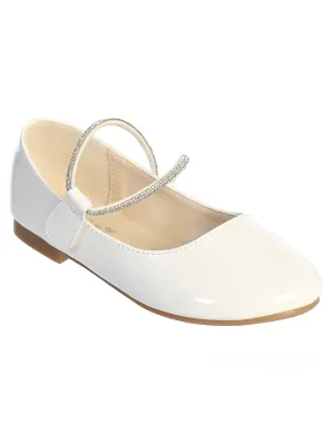 Girls Ivory Patent Rhinestone Strap Mary Jane Flats 6-8 Toddler