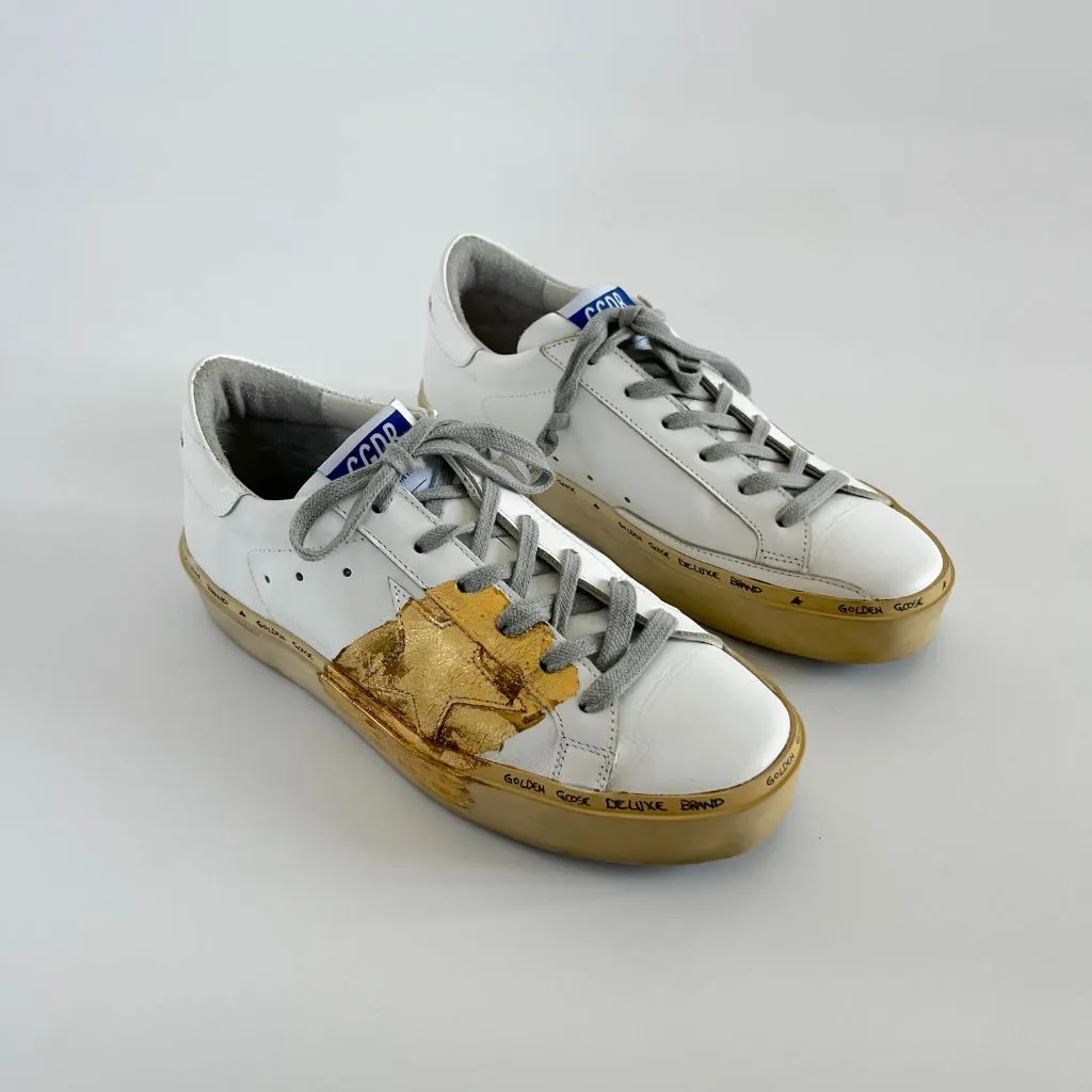 Golden Goose White With Gold Low Top Sneakers, 38