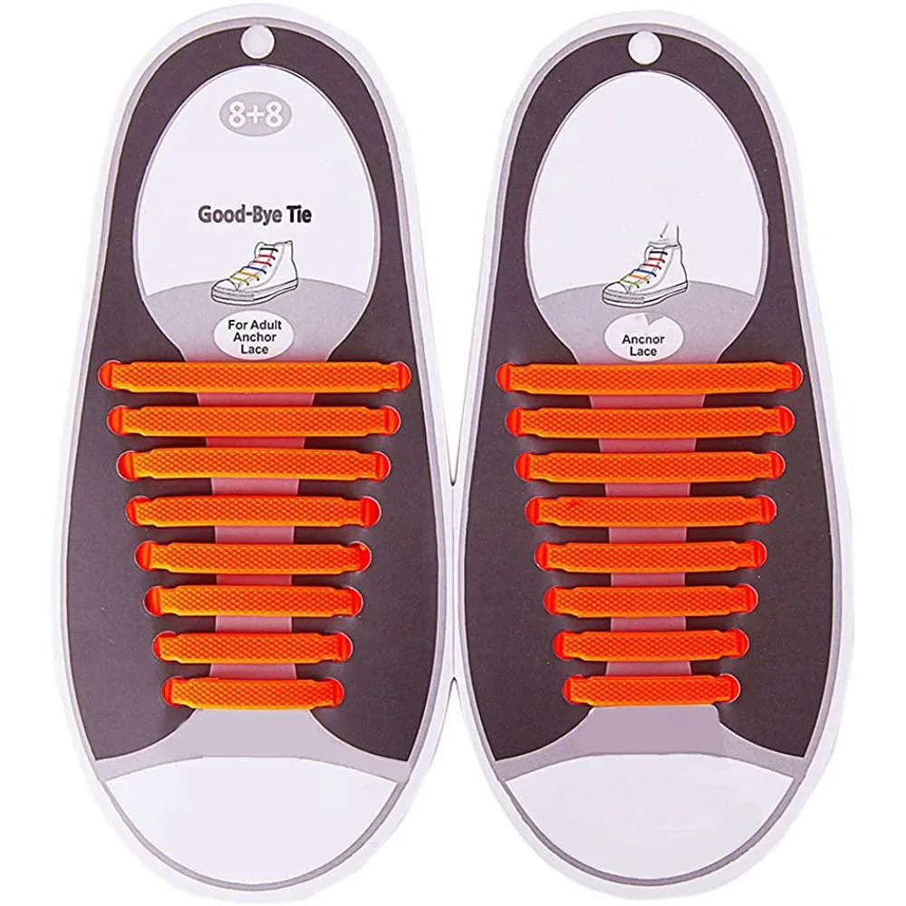 (Set of 16) 41-61 mm Ribbonless Flat Shoelaces Rubber Shoelaces - Orange