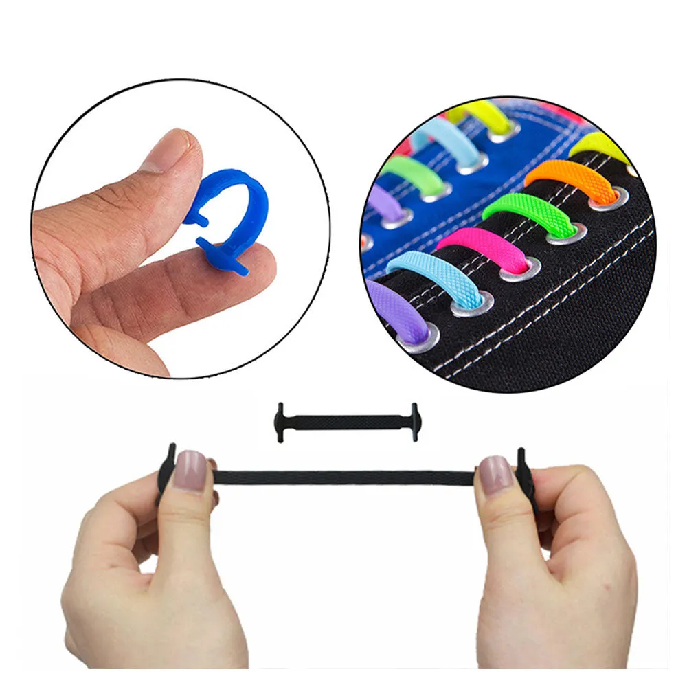 (Set of 16) 41-61 mm Ribbonless Flat Shoelaces Rubber Shoelaces - Orange