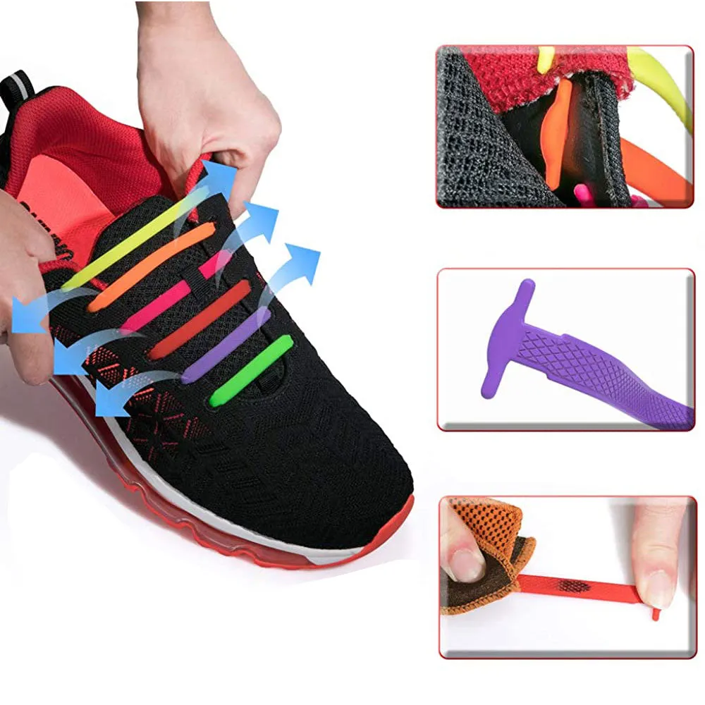 (Set of 16) 41-61 mm Ribbonless Flat Shoelaces Rubber Shoelaces - Orange