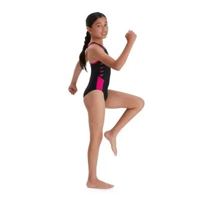 Speedo Girls Boom Splice One Piece - Black