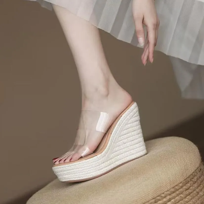 Women's Clear Strap Open Toe Wedge Sandals Shoes MS392