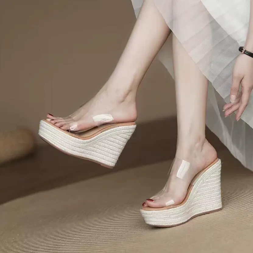 Women's Clear Strap Open Toe Wedge Sandals Shoes MS392