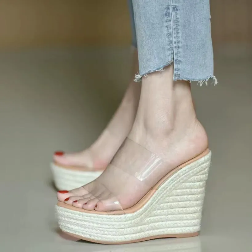 Women's Clear Strap Open Toe Wedge Sandals Shoes MS392